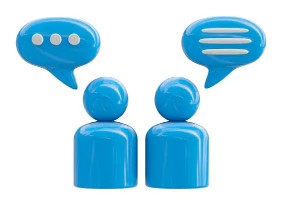 "두 사람과 말풍선 모양의 파란색 3D 창업 상담 아이콘"상가 권리금 대출 안내