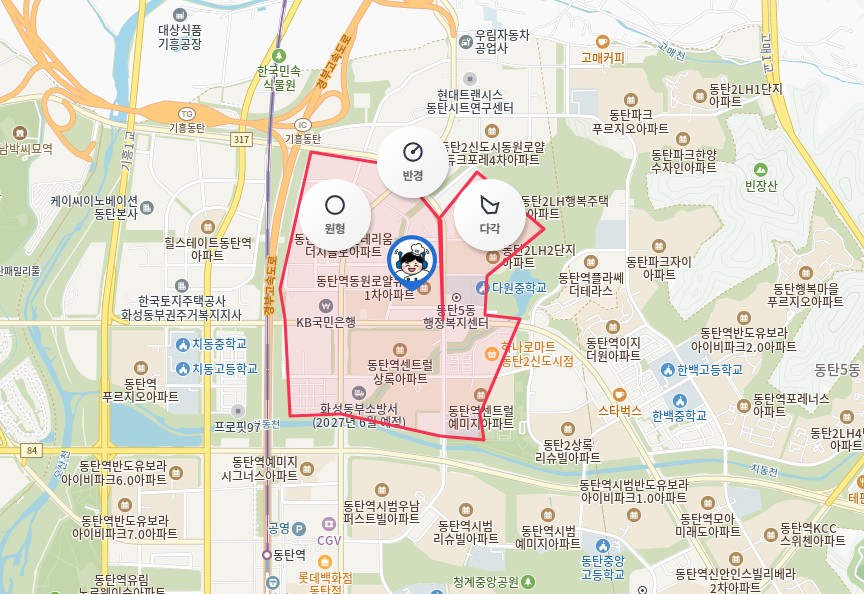 동탄상권분석을 위해 상권정보시스템으로 배후 수요 범위를 정밀 분석하는 점포라인 윤정림 팀장의 실무 데이터 화면