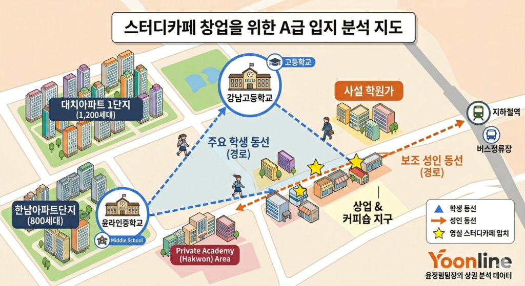 무인 스터디카페 창업을 위한 A급 입지 분석 지도 - 점포라인 윤정림팀장