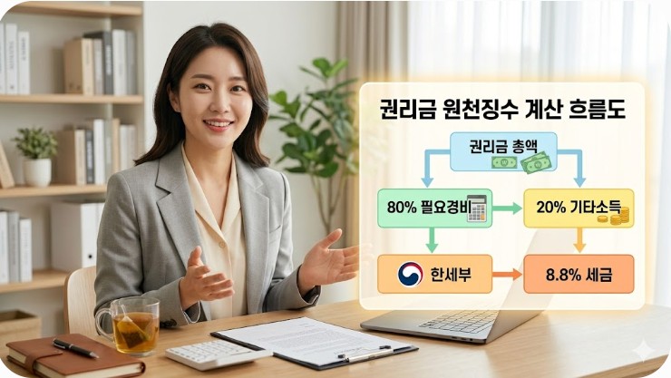 상가 권리금 원천징수 계산 흐름도와 전문 상담사가 안내하는 법인 양도양수 세무 가이드 이미지