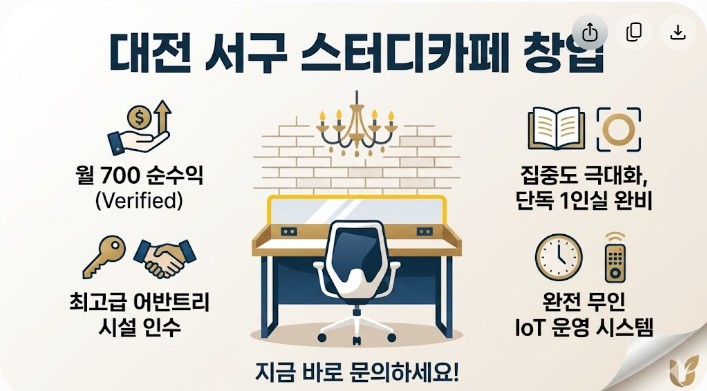대전 스터디카페 창업 인수 조건, 중구 오류동 월 순이익 700만 원 무인 매물 분석