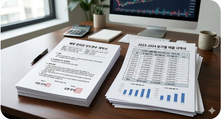 점포 양도양수 매장 권리금 계약서와 분기별 매출 내역서 데이터