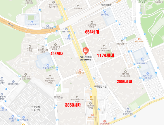 평촌독서실 양도양수 매물인 SIS스터디카페 안양평촌1호점의 위치 지도입니다. 경기도 안양시 동안구 호계동 일대의 대단지 아파트와 학군, 인근 교통망 등 뛰어난 배후수요와 입지 조건을 한눈에 확인할 수 있습니다.